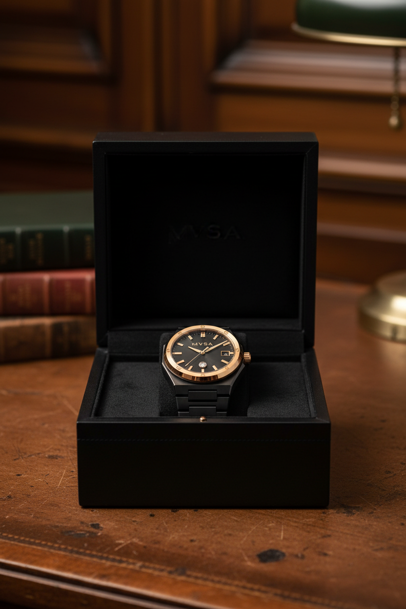 MVSA watch clearly visible in luxury box